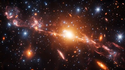 Naklejka premium Baryonic matter distribution visualized amidst a stunning cluster of stars in the vast cosmic sky and space imagery