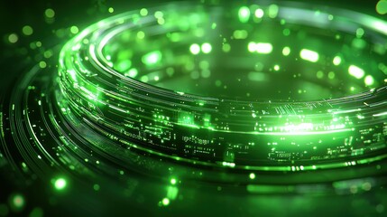 Glowing green ring abstract technology background