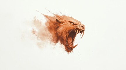 Fierce roaring lion head illustration with dynamic motion effects on a minimalist background