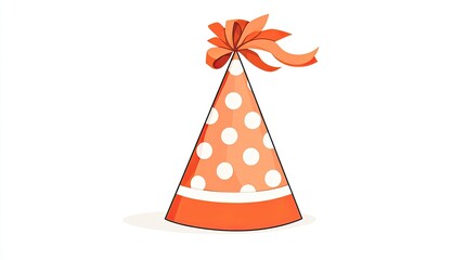 Colorful party hat with polka dots and ribbon, isolated on white background, festive atmosphere