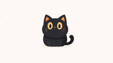 Cute cartoon black cat character with large eyes sitting on a light background
