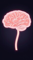 Neon illustration of a human brain with vibrant colors against a dark background