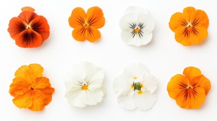 Fototapeta premium Vibrant orange and white pansies on white background