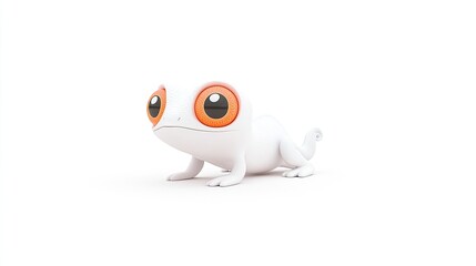 A cute white gecko with large orange eyes posed on a clean white background, showcasing its unique features