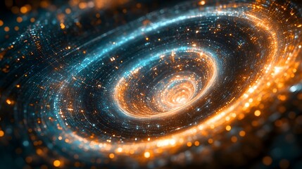 Abstract astrophysics render complex visuals in of a spiral shaped object with stars