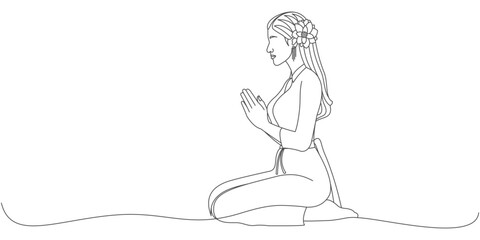Obraz premium Hindu religious woman line vector design is praying for Waisak day eps 3