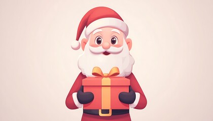 Cartoon Santa Holds Gift, Festive Background