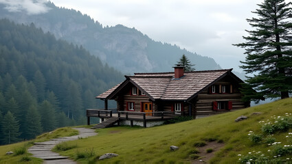 Obraz premium Rustic wooden cabin in the mountains