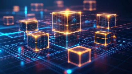 Obraz premium Abstract Digital Cubes Network Technology Innovation Futuristic Glow