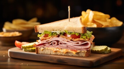 Classic Club Sandwich Delight: Layers of Flavor with Crispy Chips on Side