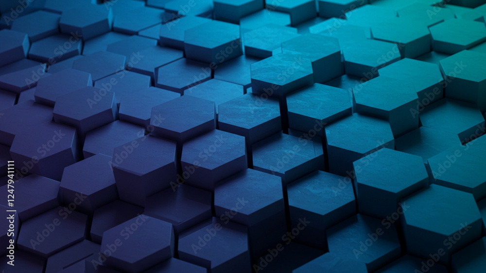 Poster a 3d representation of an abstract background characterized by a hexagonal honeycomb structure