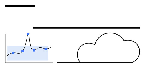 Graph with data points intersects a cloud shape representing analytics data storage, technology, and digital organization. Ideal for business, cloud computing, tech, analytics, minimalism, data