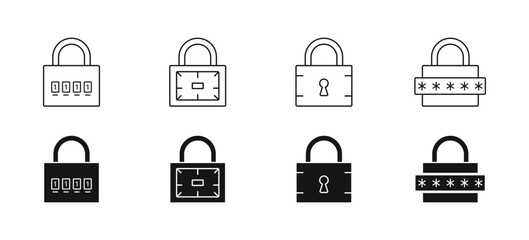 Set of lock icons. Security system, open and closed lock symbol.
