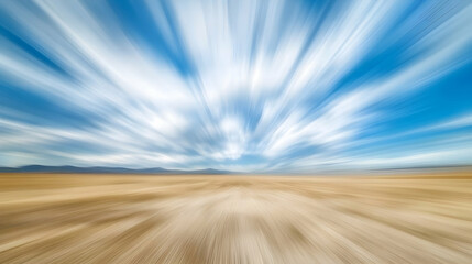 Desert road, blue sky, fast motion, travel