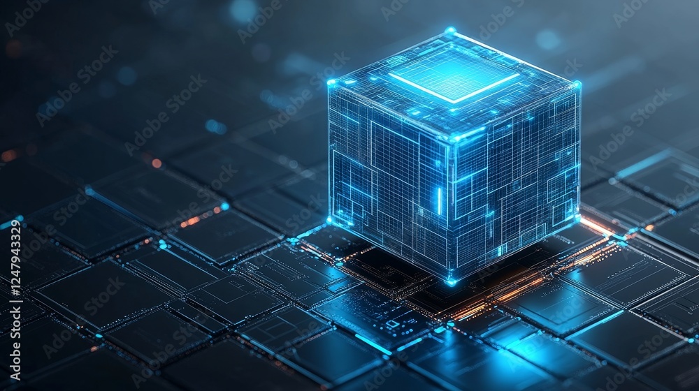 Poster abstract digital cube futuristic technology innovation data processing network