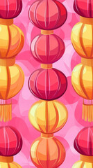 Colorful Chinese lanterns on pink background create festive atmosphere