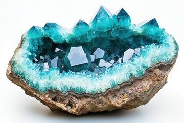 Stunning teal crystal geode, raw and vibrant. Perfect for projects on nature, geology, or spirituality.