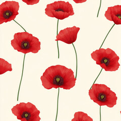 Obraz premium Red poppy flowers on seamless pattern background