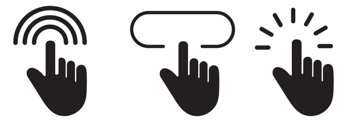 Computer mouse click cursor arrow icons set. Clicking cursor. Hand cursors icons click set. Pointer click icon. Loading icon