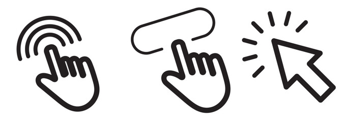 Obraz premium Computer mouse click cursor arrow icons set. Clicking cursor. Hand cursors icons click set. Pointer click icon. Loading icon