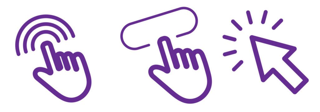 Computer mouse click cursor arrow icons set. Clicking cursor. Hand cursors icons click set. Pointer click icon. Loading icon