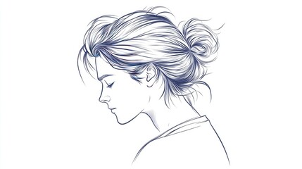 Profile sketch of a serene young woman with a bun, emphasizing calmness and beauty