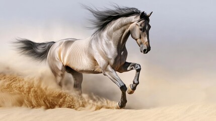 Fototapeta premium Arabian horse galloping desert sandstorm