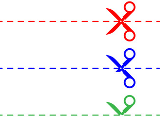 Set of Scissors Cutting Line, Sign for Paper and Plastic Packages Product Boxes, Vector Illustration