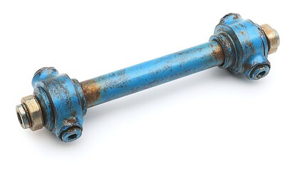 Rusted blue axle isolated on white