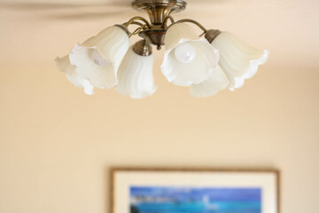 明るいリビングルームの照明と絵画。くつろぎのスペース