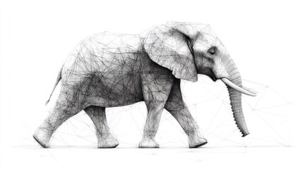 Fototapeta premium Wireframe polygonal elephant walking.