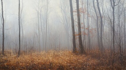 Misty Autumn Forest: A Serene Woodland Scene