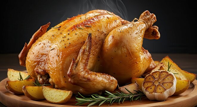 frango inteiro assado com pele perfeitamente crocante 