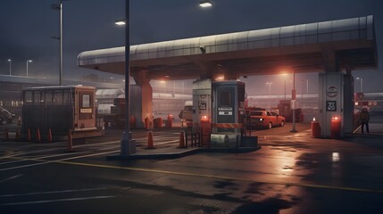 Outdoor Temperature Checkpoint Station at Airport Entrance for Security Screening and Access Control