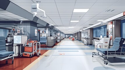 Designated emergency medical room located within an airport terminal equipped with medical personnel and supplies to provide urgent healthcare and assistance to travelers in need