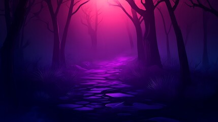 Mystical path through vibrant fog forest