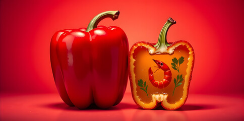 Red Bell Pepper with Shrimp Inside