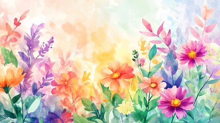 Watercolor painting depicting a colorful floral arrangement in a garden