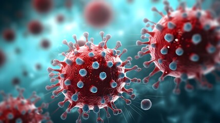 Conceptual showcasing the spread of HMPV Human Metapneumovirus through respiratory droplets  The image depicts the viral particles dispersed in the air