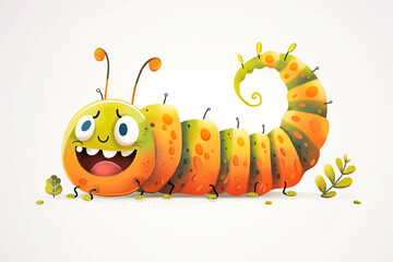 Cheerful caterpillar cartoon on white background, illustration