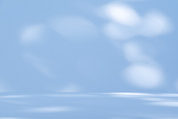 Wall interior background, studio and backdrops show products. with soft light shadow from window color blue and white. background for text insertion and presentation of product	
