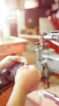 Shoemaker using sewing machine