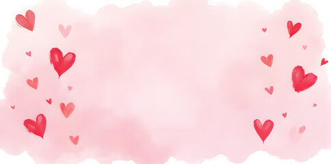 Watercolor Hearts on Pink Background