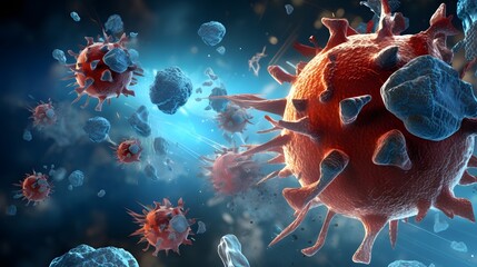 Naklejka premium Digital showcasing the human immune system s response in fighting off a viral infection such as HMPV