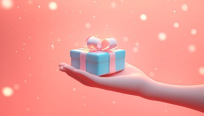 Gift in hand, light bokeh background