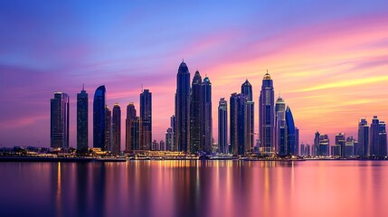 Obraz premium Dubai Marina Skyline at Sunset: A Breathtaking Panorama of Modern Architecture