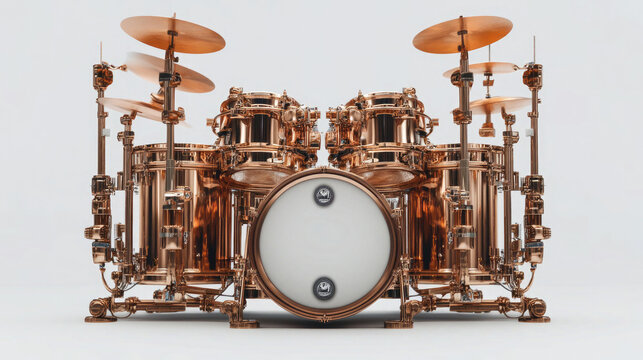 Luxurious Copper Drum Set on White Background