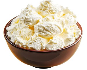 Creamy white vanilla ice cream in a brown bowl