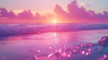 Pink Sunset Over Calm Ocean Waves