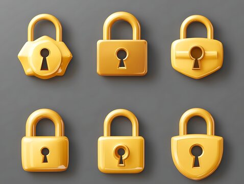 Gold Padlock Icons on Gray Background